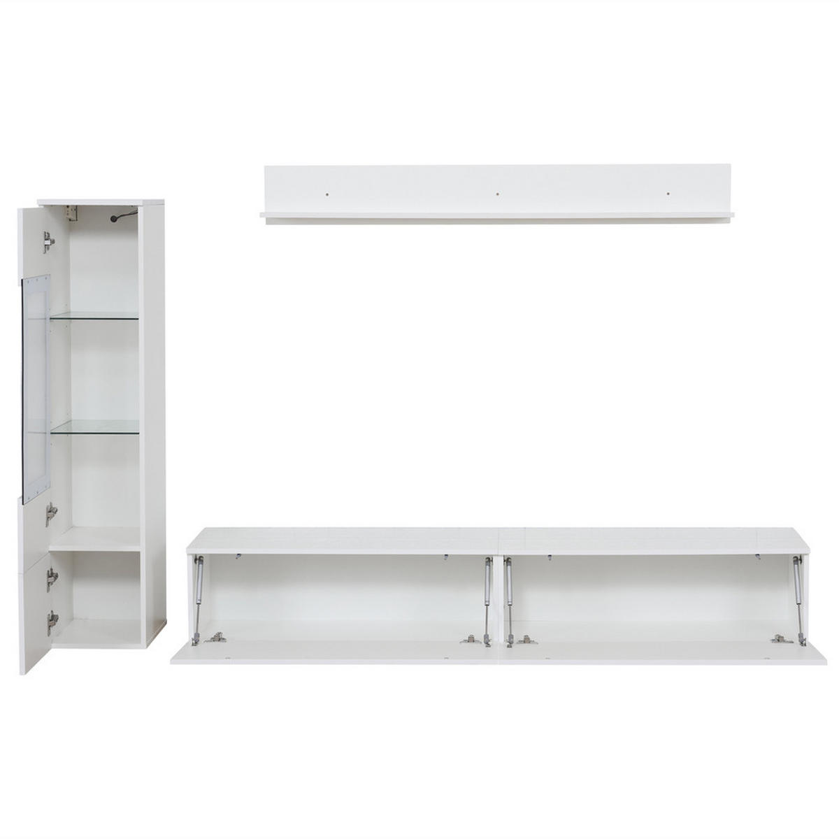 WANDSCHRANK SET 3-teilig LED Weiß 70-79 Zoll Stauraum - Weiß, Holz (42.19/11.68/149.68cm) - FLIEKS