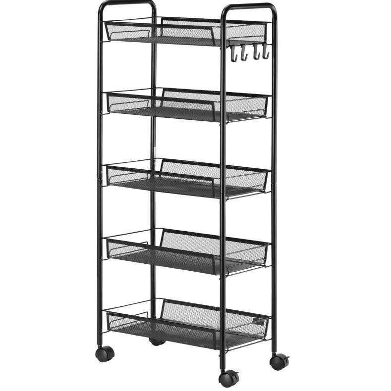 ROLLWAGEN mit 5 Regalen 45 x 26,5 x 106 cm Schwarz - Schwarz, Metall (26.5/106/45cm) - Beauniv