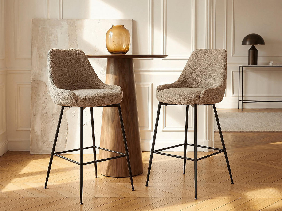 BARHOCKER - 52 cm x 58 cm - stoff - taupe Toyba - Taupe, Textil/Metall (52/97/58cm) - Vente-Unique