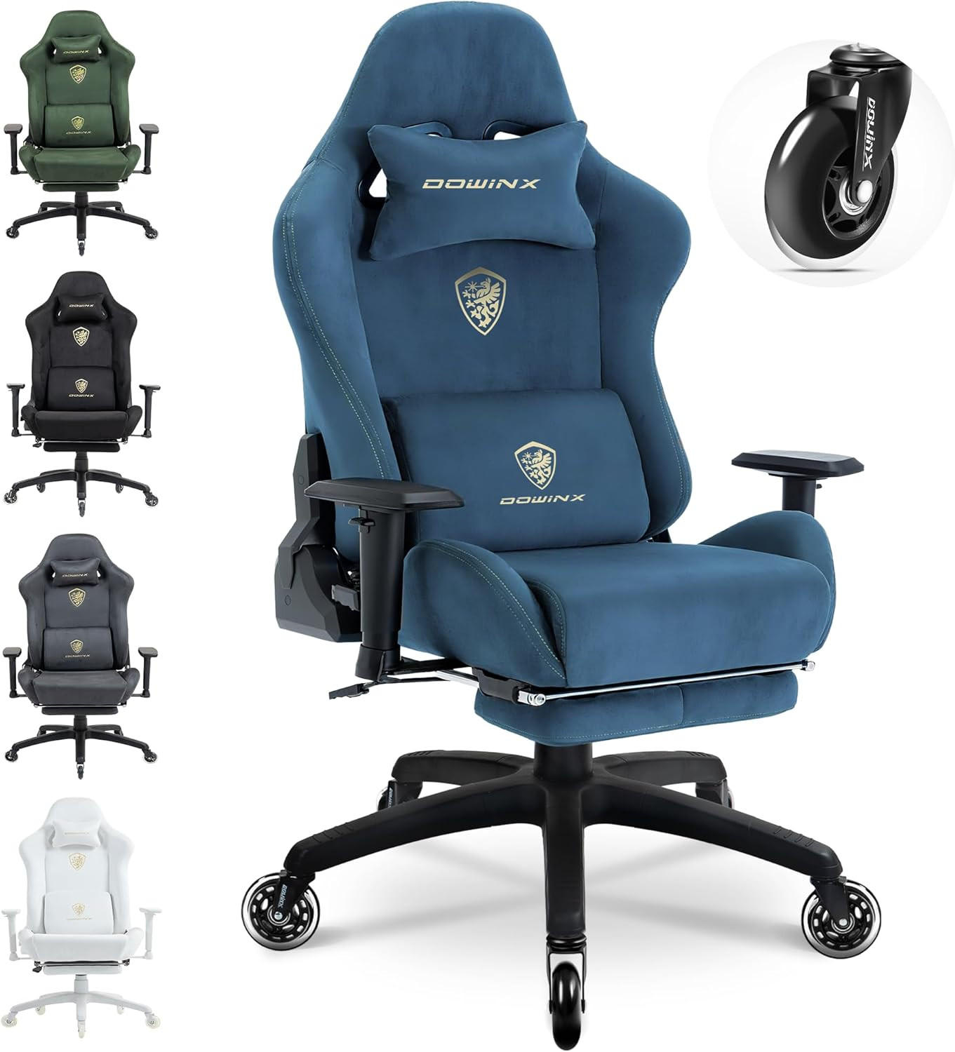 GAMING-STUHL Mikrofaser-Velours Verstellbarer Bürostuhl mit Fußstütze - Blau, Leder (70/128/70cm)
