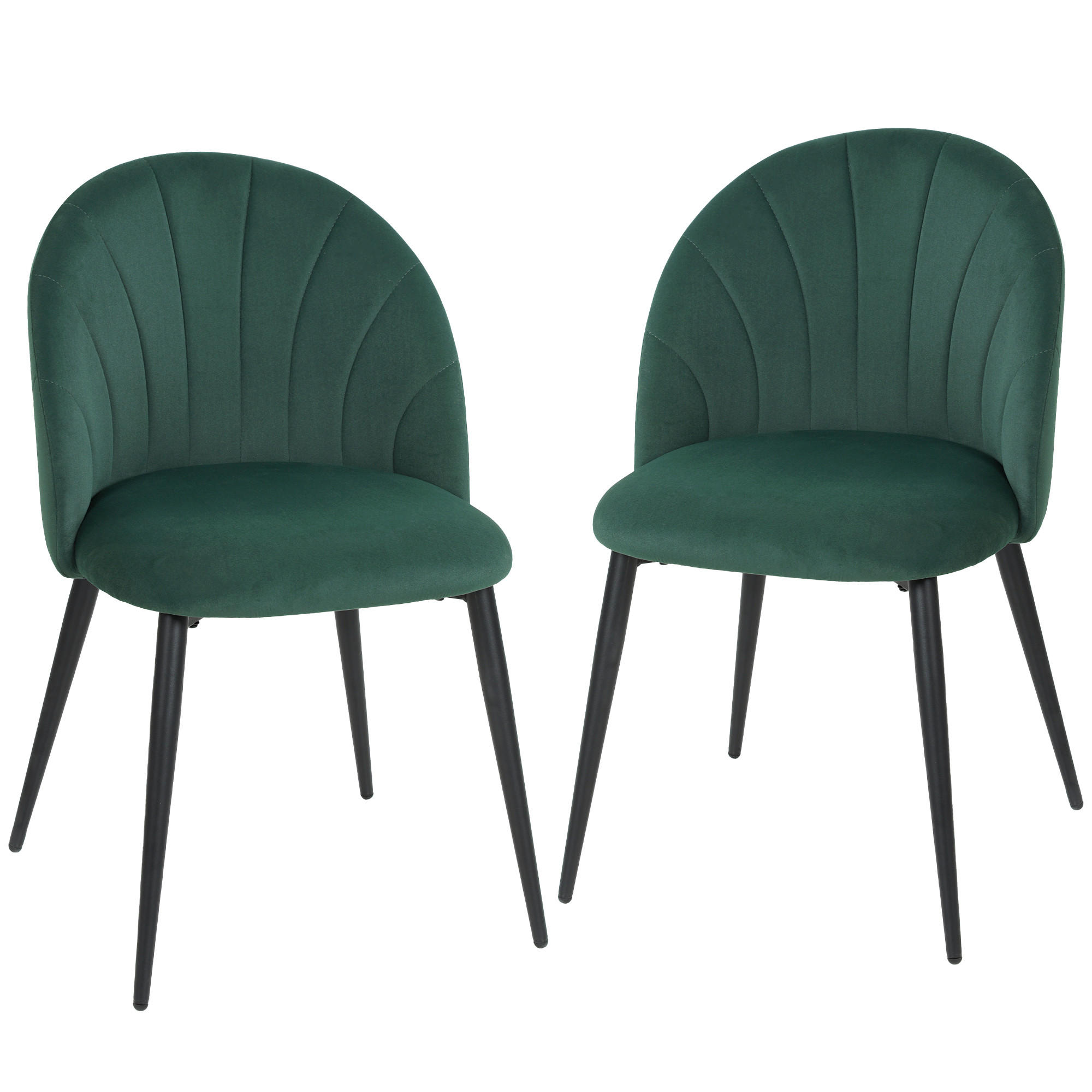 ESSZIMMERSTÜHLE DE-06925 2er-Set mit Samtoptik und gebogener Rückenlehne Dunkelgrün - Dunkelgrün, Textil/Metall (52/79/55cm) - ComfortXL