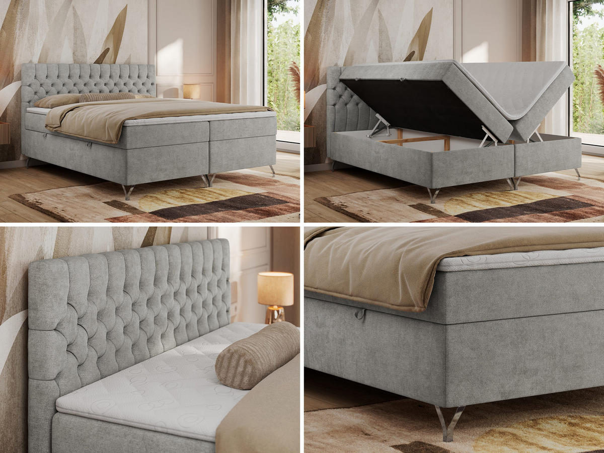 BOXBETT GRIMALDI 200/200 Hellgrau Struktur - H3 - Hellgrau, Holz/Textil (200/200cm) - MKS
