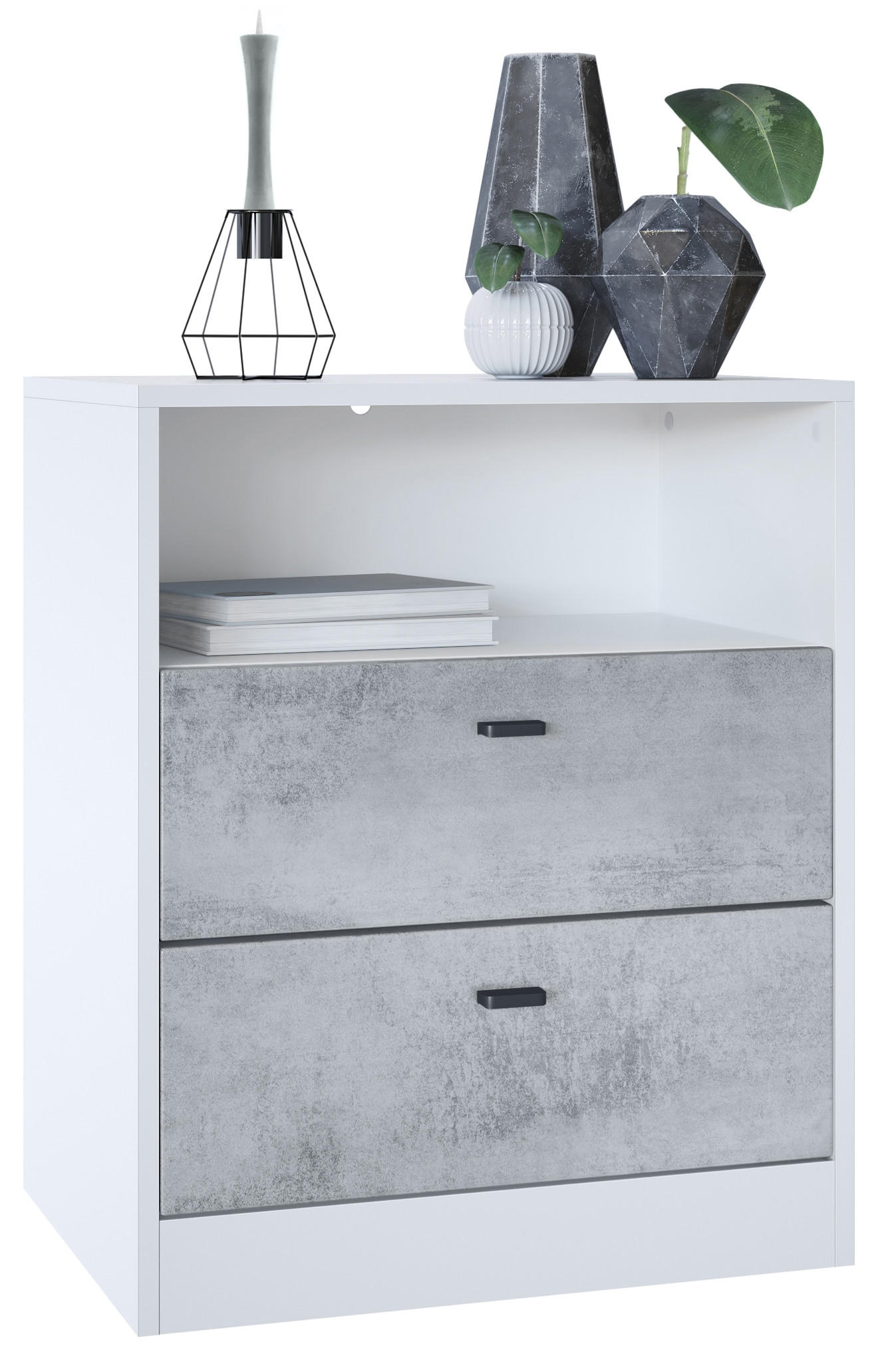 KOMMODE Pino Fronten in Beton Oxid Optik - Hellgrau, Holzwerkstoff (56/67.5/36cm) - Vladon