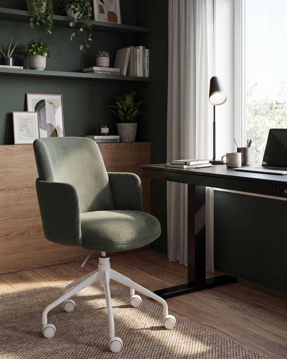 BÜROSTUHL Cord Dunkelgrün Dryden - Weiß/Grün, Textil (60/84/60cm) - Beliani