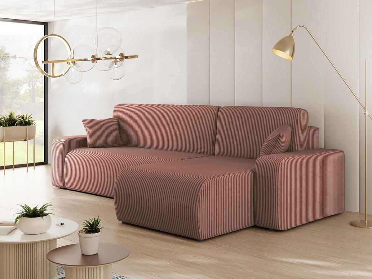 ECKSOFA Piano L Cord - Schwarz/Rosa, Holz/Kunststoff (244/145cm) - MIRJAN24