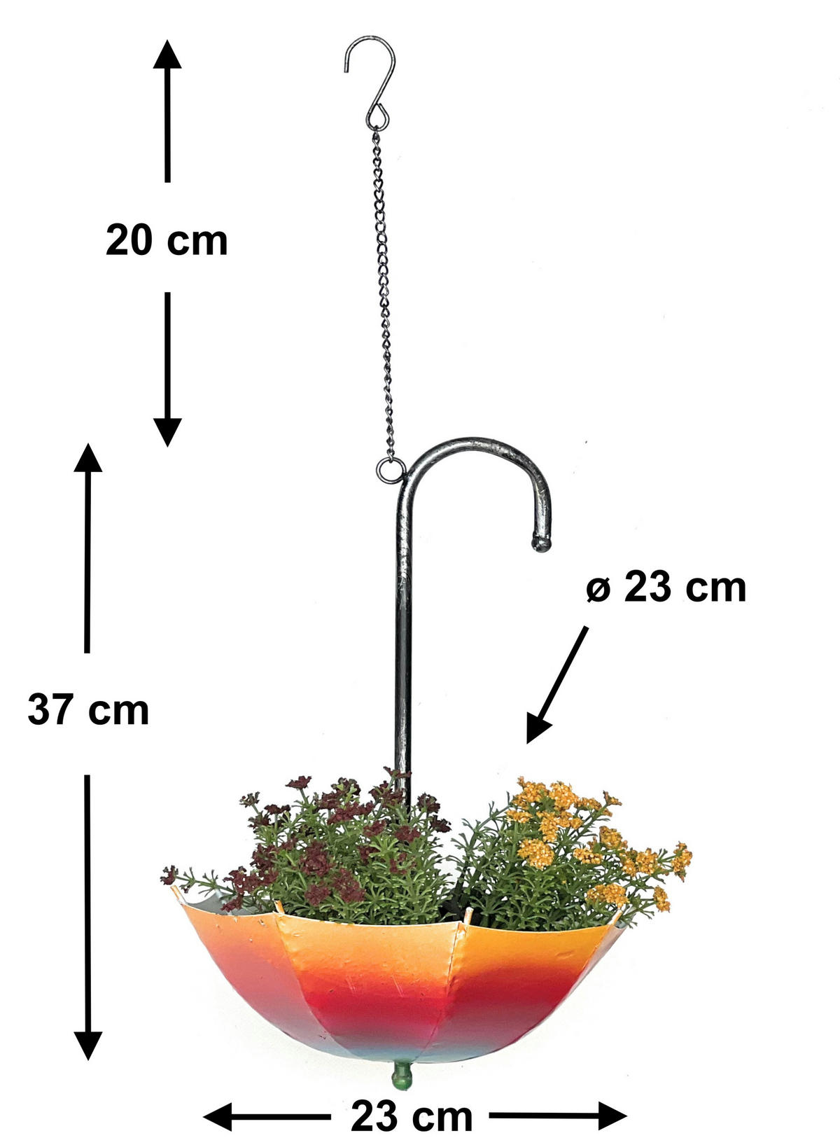 BLUMENAMPEL Metall mit Topf Regenschirm 57 cm 96258 S - Multicolor, Metall (23/57/23cm) - DanDiBo