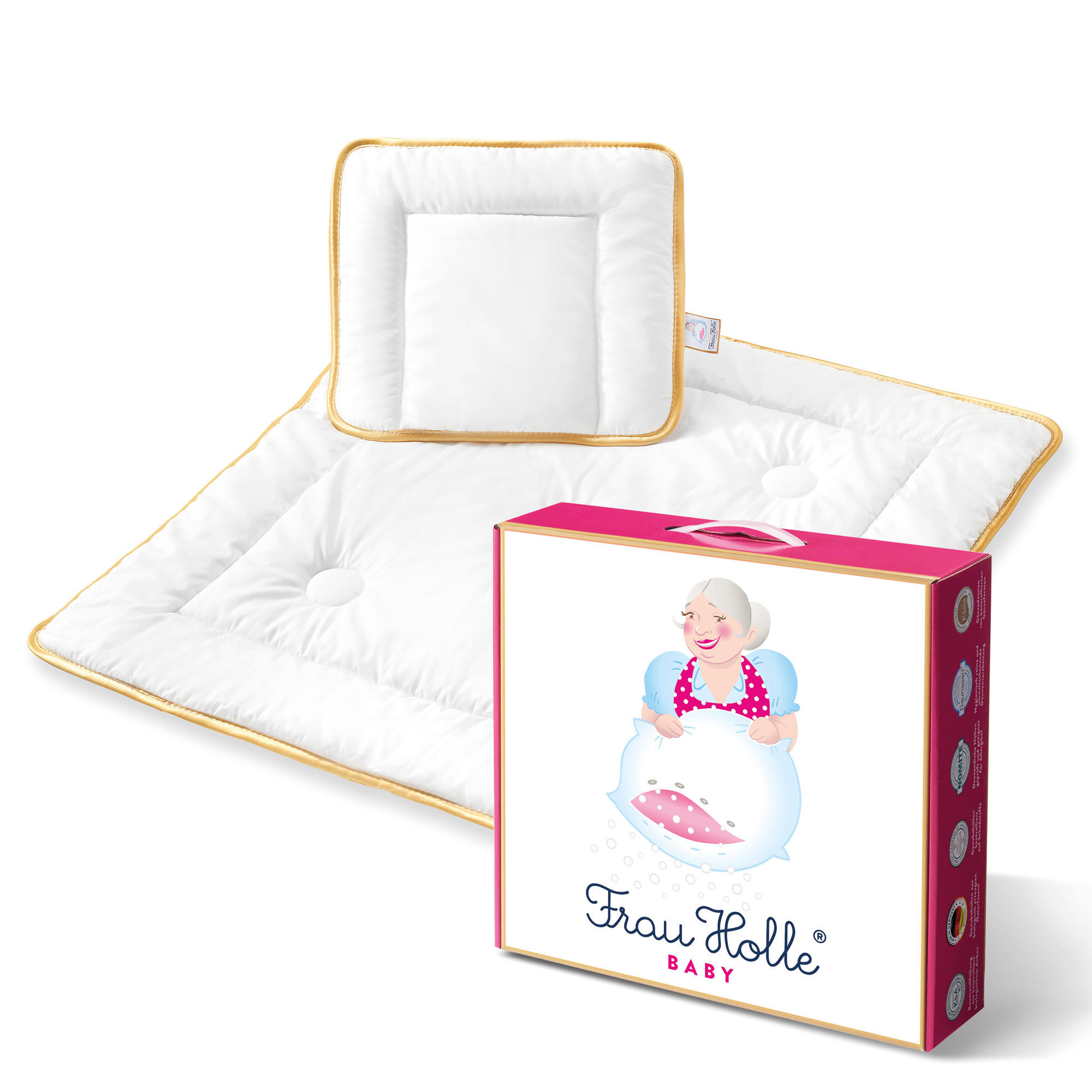 Frau Holle Bettdecke-Kissen-Set Weiß 80x80 cm