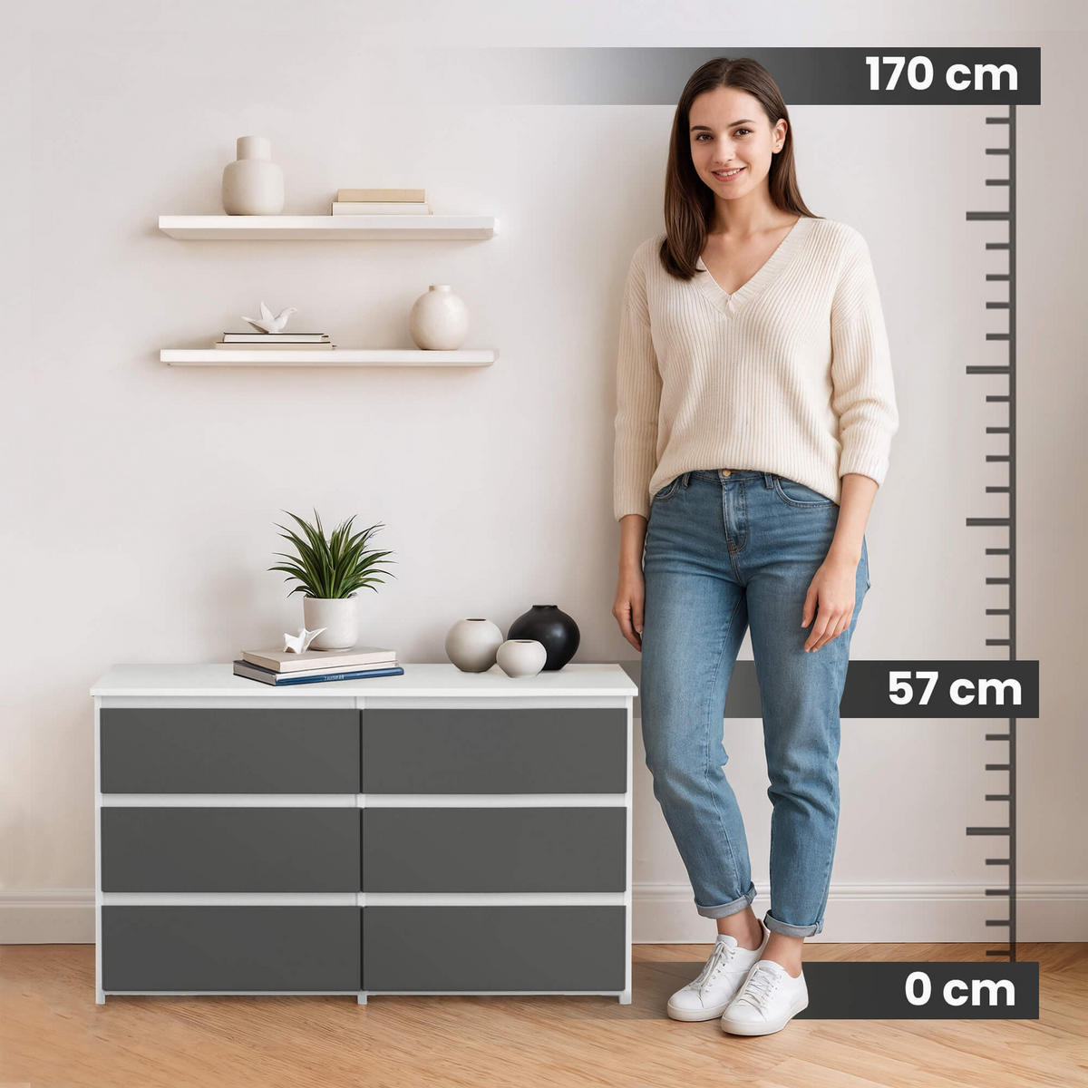 KOMMODE Weiß, Grau 35x100x57 cm - Weiß/Grau, Holzwerkstoff (100/57/35cm) - Akord