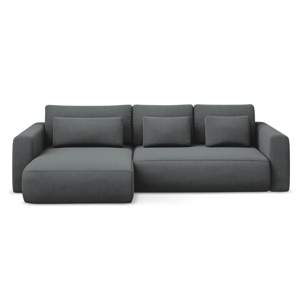 ECKSOFA mit Schlaffunktion Strukturstoff Stoff Grau - Schwarz/Grau, Kunststoff/Textil (149/278cm) - LaMiaSofa