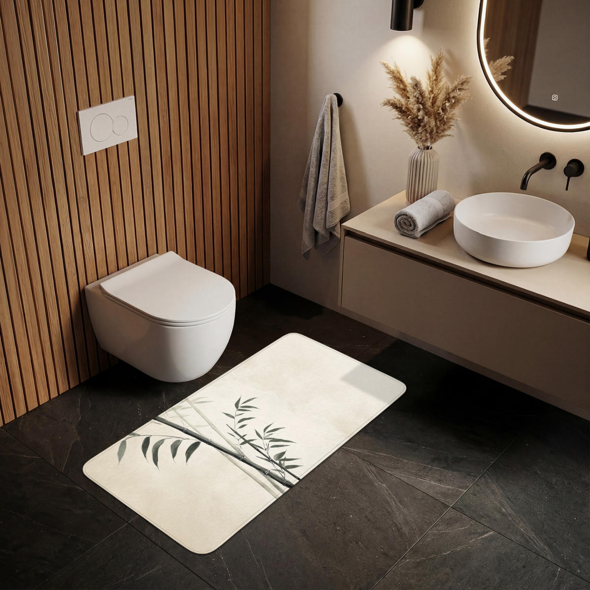 WC PŘEDLOŽKA Japandi - Bambus - béžová 120x60 cm - ecru, textil/plast (120/1cm) - OnlyWow