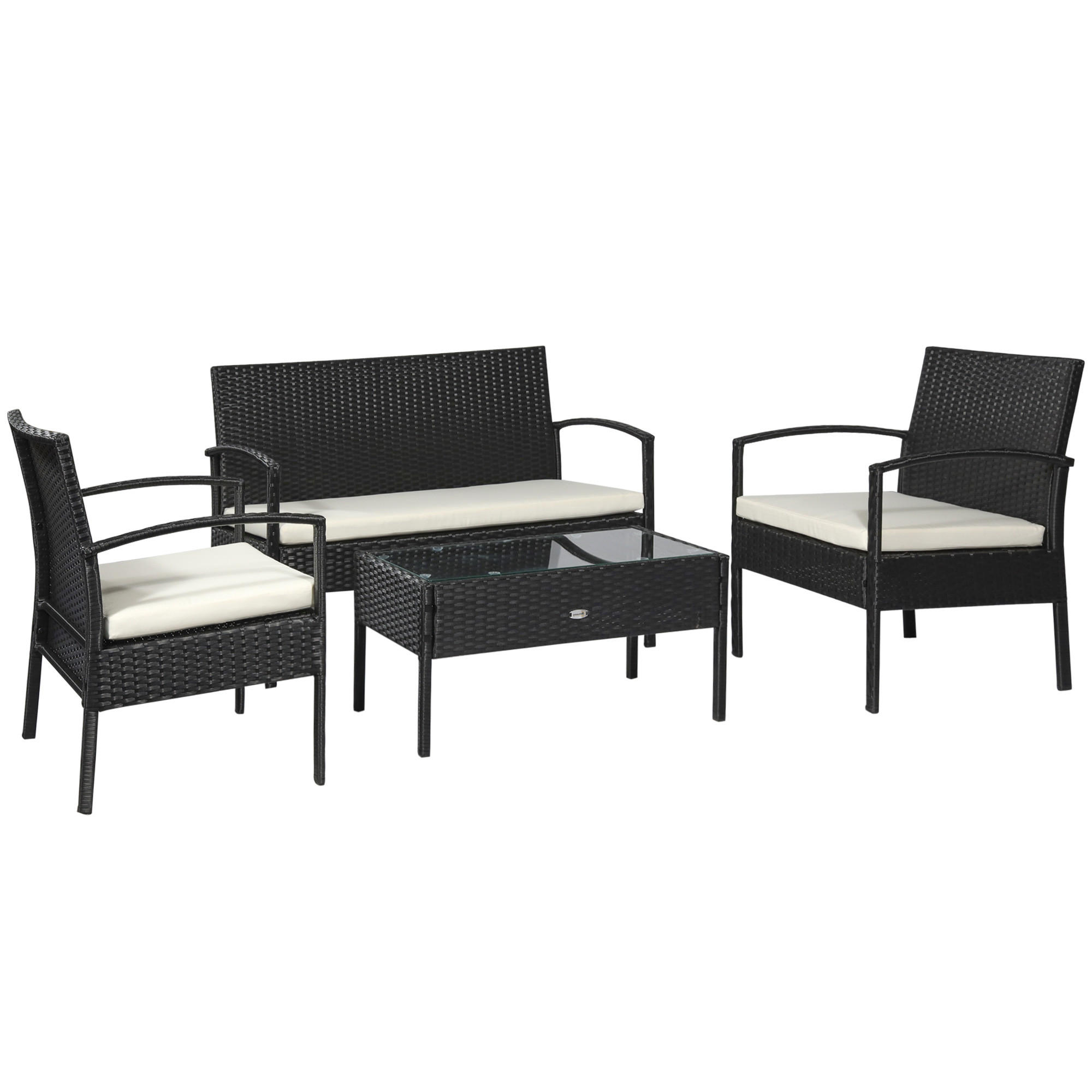 SITZGRUPPE Garnitur Lounge Sofa Gartenset 7 tlg. mit Kissen, Schwarz - Schwarz, Kunststoff - Outsunny