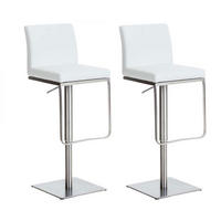 BARHOCKER 2er Set Lederlook Weiß - Edelstahlfarben/Weiß, Textil/Metall (42/86/44cm) - CLP