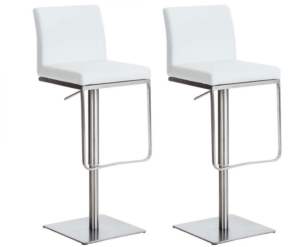 BARHOCKER 2er Set Lederlook Weiß - Edelstahlfarben/Weiß, Textil/Metall (42/86/44cm) - CLP