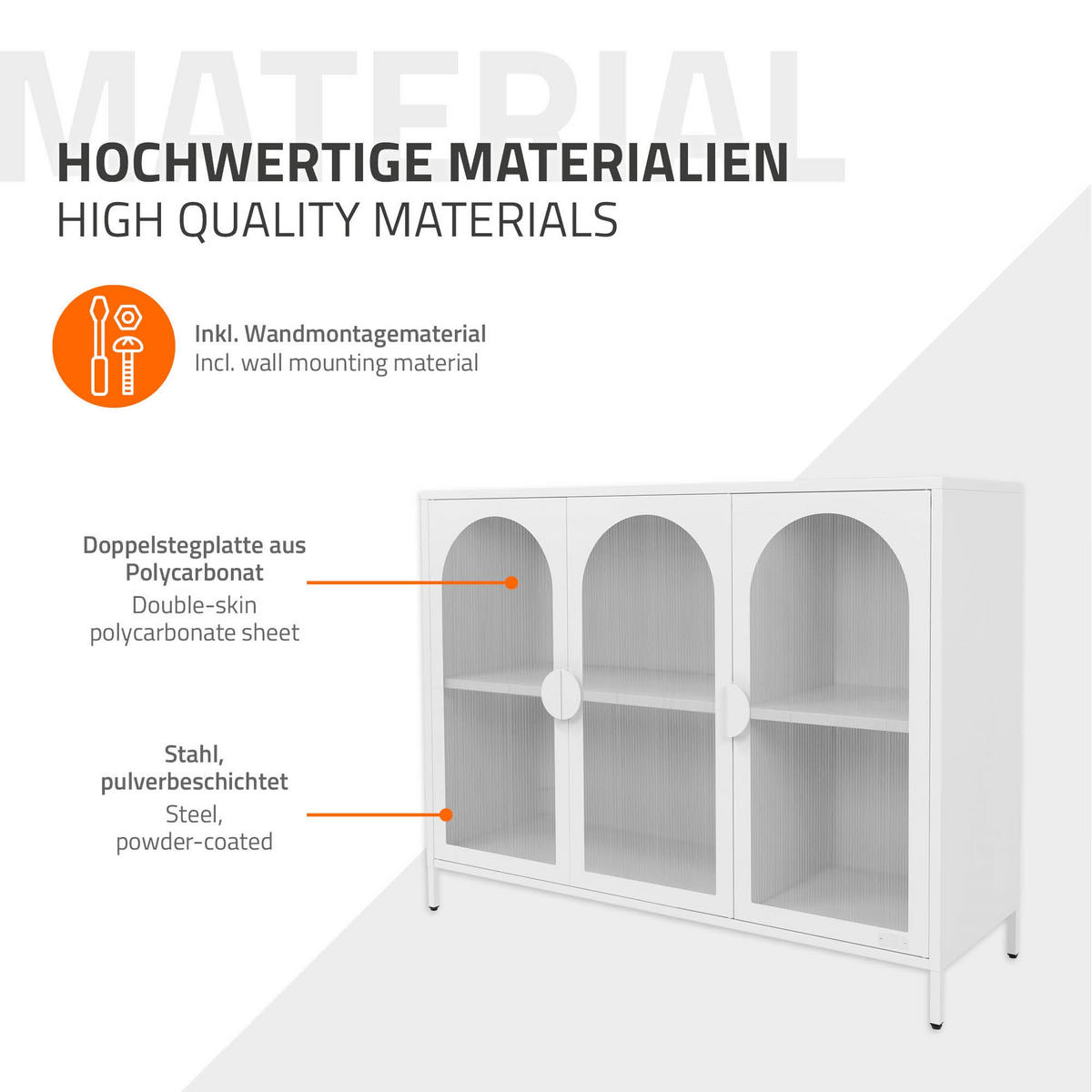 VITRINENSCHRANK aus Stahl 120x93x40 cm Weiß mit 3 Türen - Weiß, Metall (120/93/40cm) - ML-DESIGN