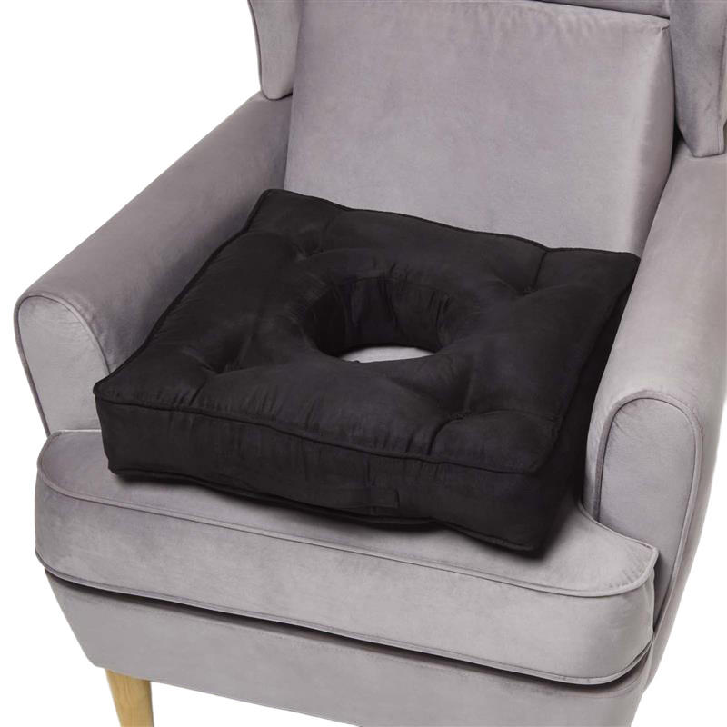 SITZKISSEN mit Aussparung schwarz 50/50/10 cm – Entlastungskissen, Velours - Schwarz, Textil (50/50/10cm) - Homescapes