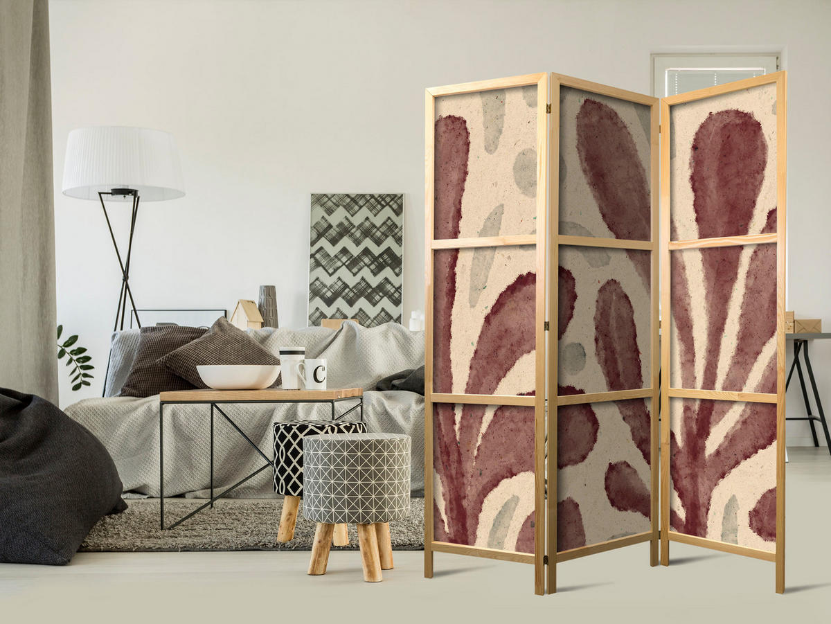PARAVENT Japanischer 3-tlg 135x172 cm Abstrakte Bl tter - Multicolor, Holz/Textil (135/172/3cm) - Muralo