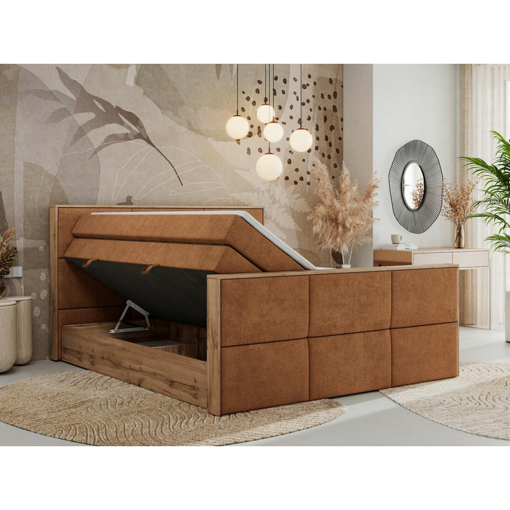 Thumbnail - MKS Boxspringbett, Orange, Textil, 2-Sitzer, H3, Rechteckig, 160x200 cm, Oeko-Tex®, Schlafzimmer, Betten, Boxspringbette...