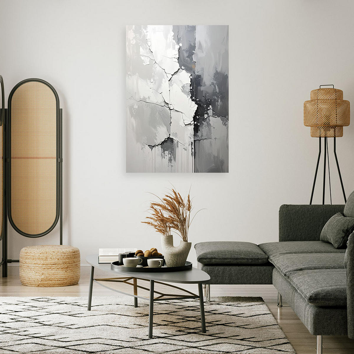 WANDBILD, Schwarz weiße Betonwand Abstrakt - Grau, Textil (40/60cm) - Feeby