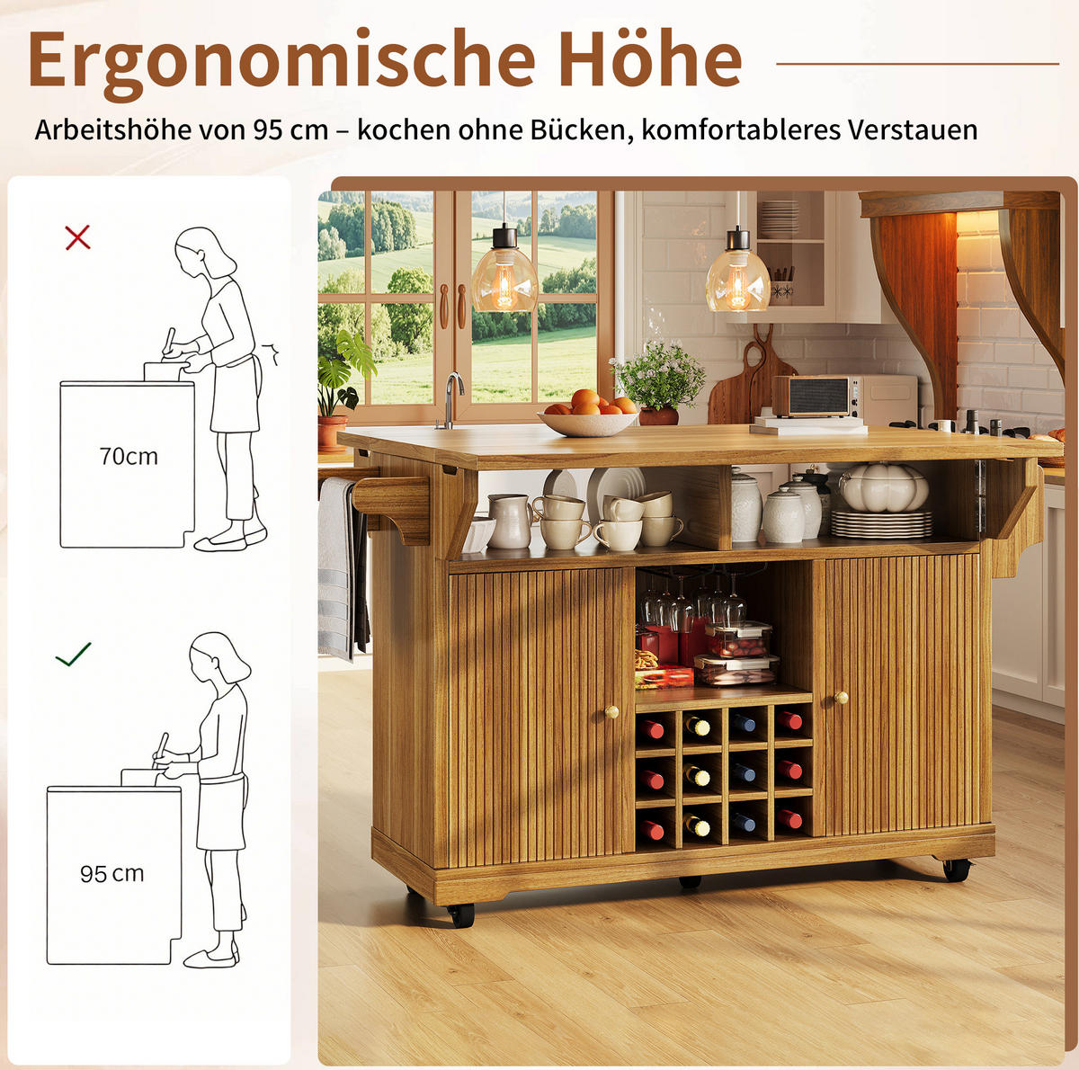 SERVIERWAGEN mit Stauraum und Ausziehfunktion 142,5 x 80 x 95 cm Dark Brown - Braun, Holz (80/95/142.5cm) - Beauniv