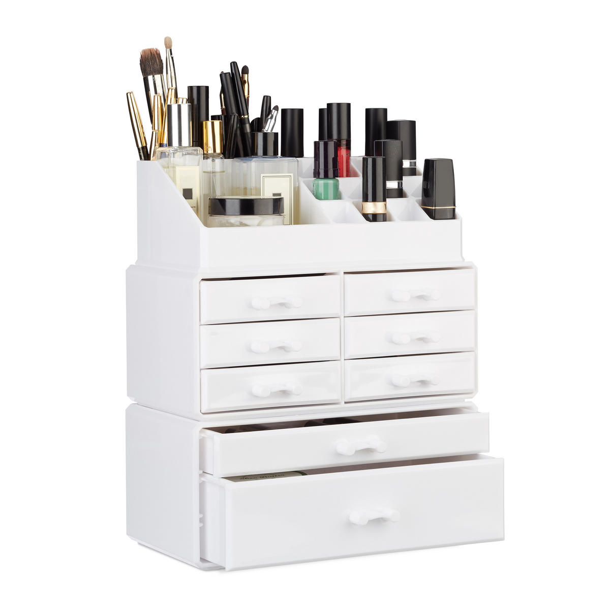 MAKEUP Organizer - Weiß, Kunststoff (24/30/14cm) - Relaxdays