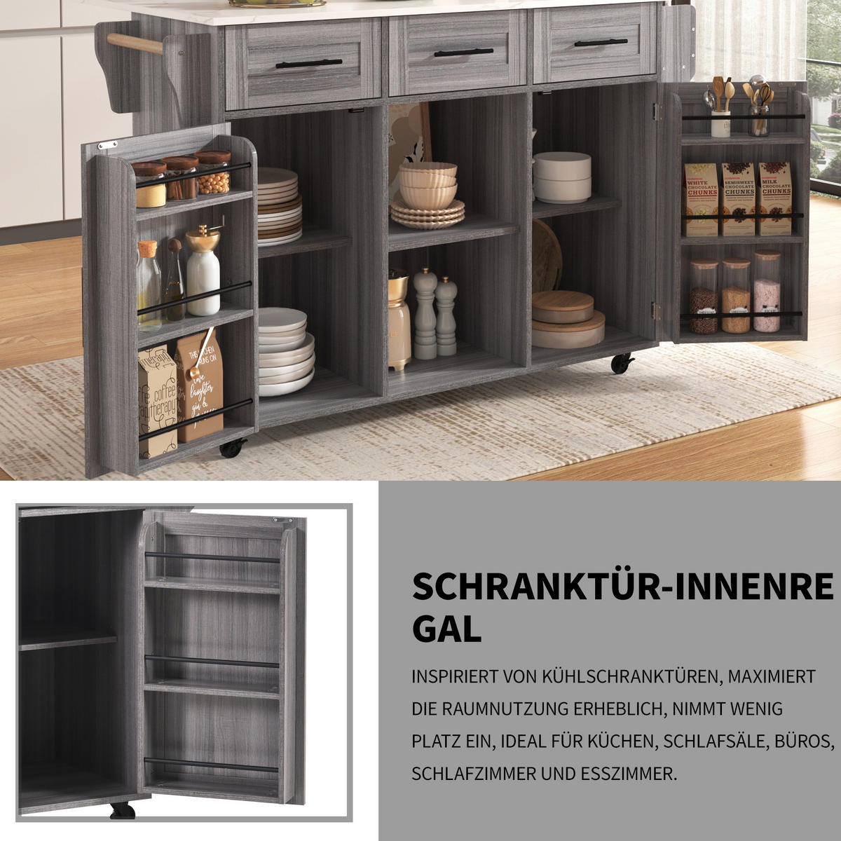 SERVIERWAGEN mit Klapptisch 139 x 46/71 x 91,5 cm Grau MDF - Grau, Holz (46/91.5/139cm) - Beauniv