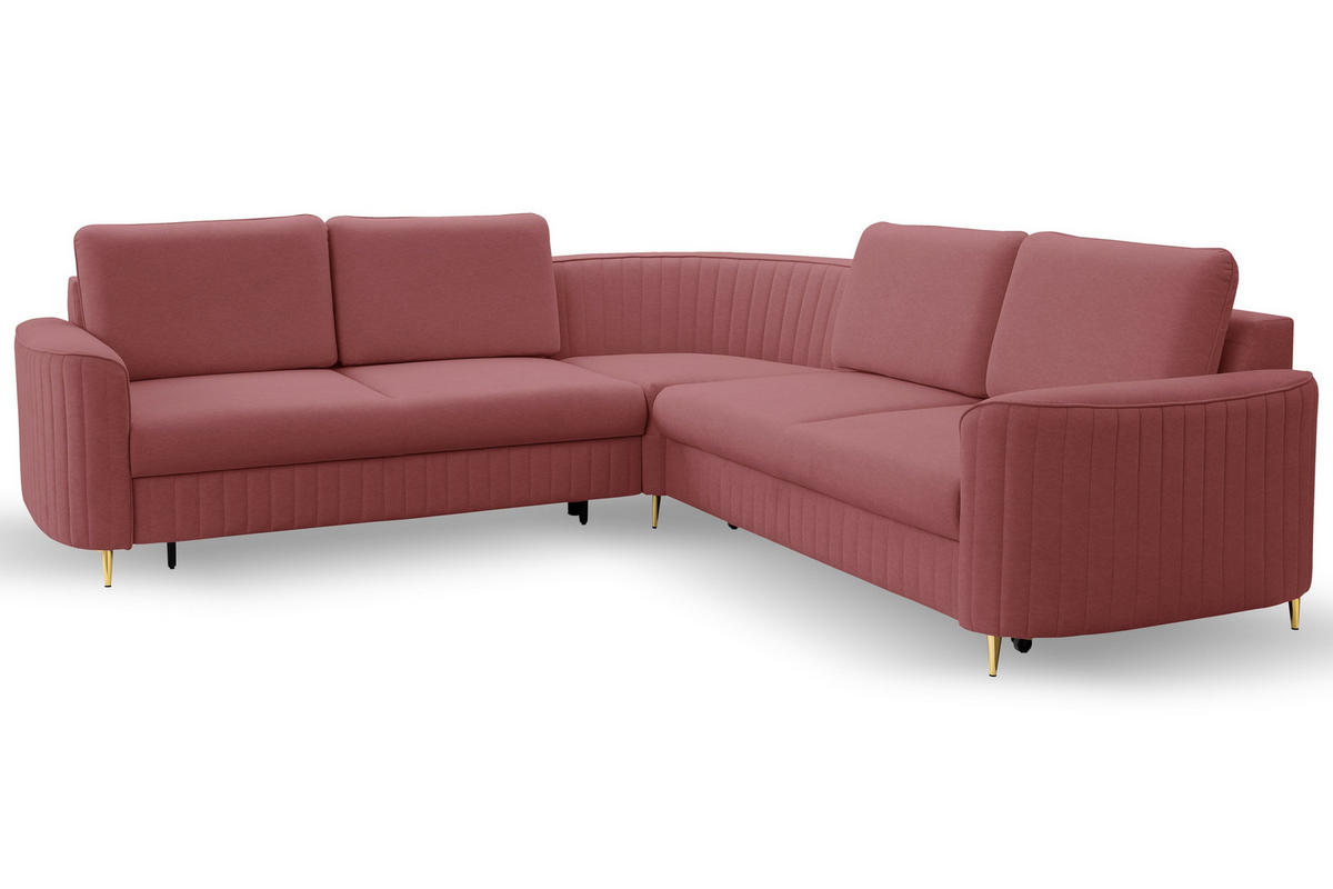 ECKSOFA VELA R-S Dunkelrot Velours-Stoff mit Schlaffunktion - Dunkelrot, Holz (251/251cm) - MASSENO