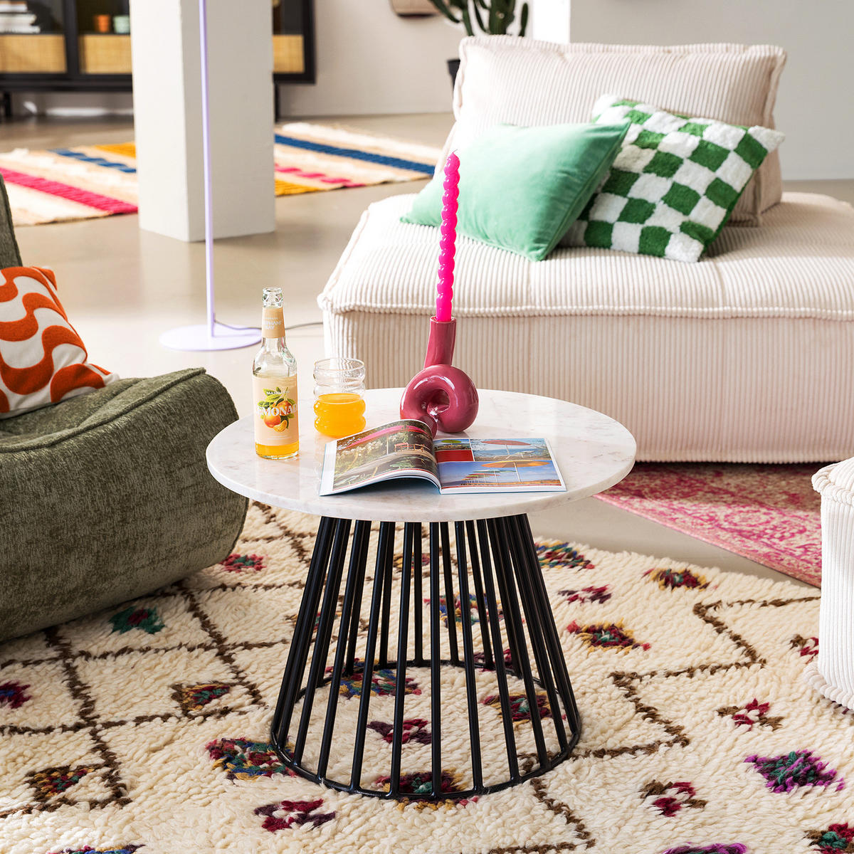 COUCHTISCH - Marmor Weiß / Schwarz - Schwarz/Weiß, Naturmaterialien (60/60/45cm) - home24