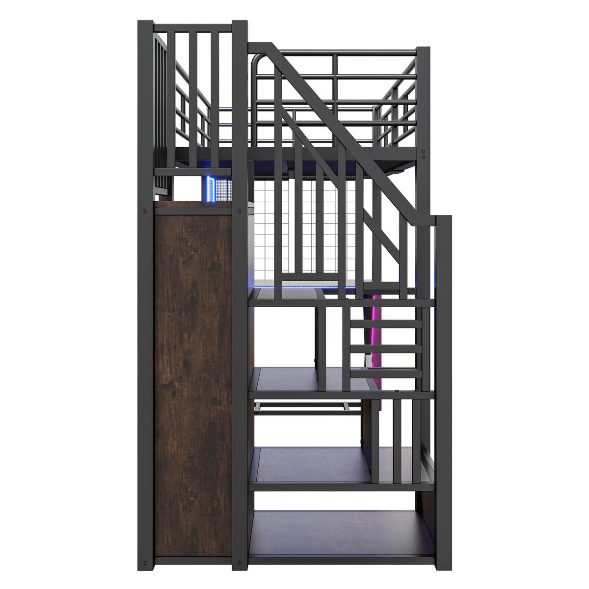 HOCHBETT 90/200 cm DE-04920, mit LED, Schreibtisch und Ablageleiter in Schwarz - Schwarz, Metall (90/200cm) - ComfortXL