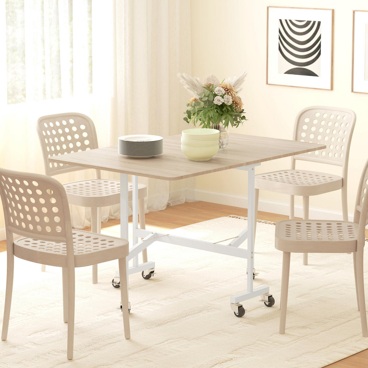 KLAPPTISCH Spanplatte, Stahl Eiche - Eichefarben/Weiß, Holzwerkstoff/Metall (120/80/73cm) - HOMCOM