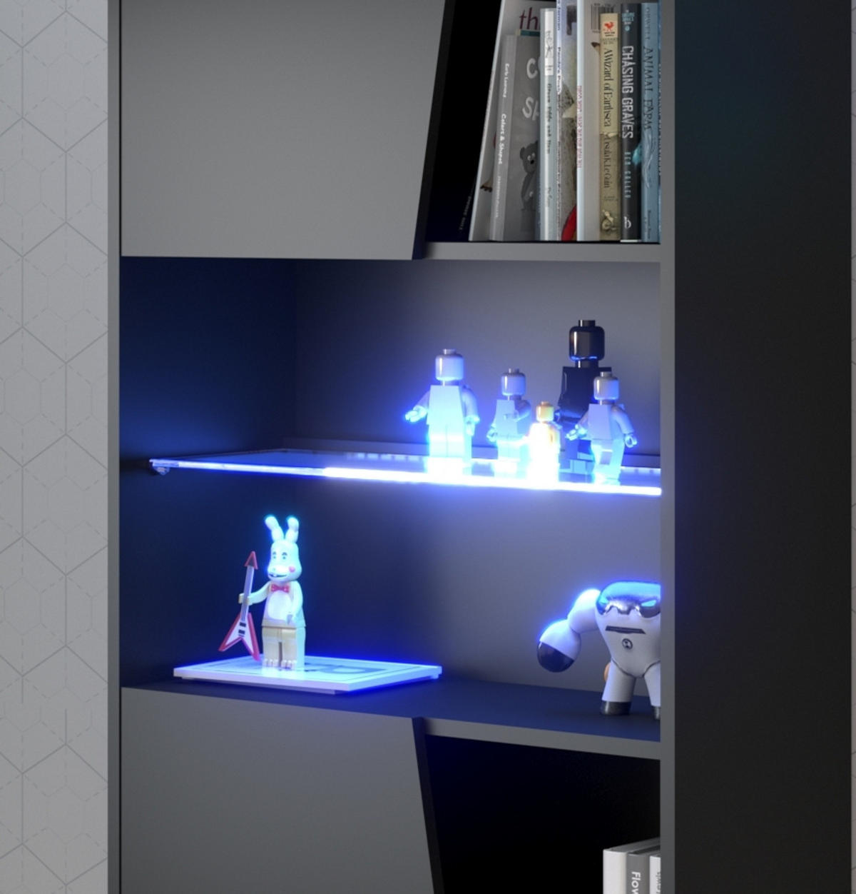 JUGENDZIMMER Gaming Set mit Schreibtisch und Schrank inkl. LED - Schwarz, Glas/Holzwerkstoff (290/180/62cm) - Parisot Meuble