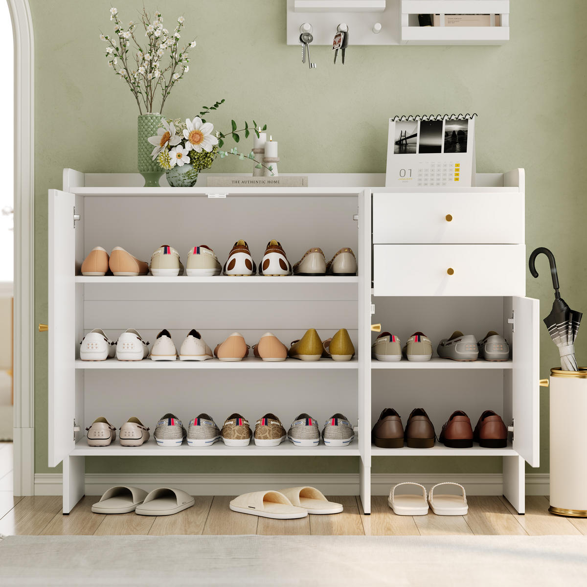 SCHUHSCHRANK aus MDF & Spanplatte 120x35x90cm in Weiß mit Kippsicherung - Weiß, Holzwerkstoff (120/90/35cm) - Modfu