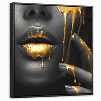 LEINWAND Bilder mit Rahmen - Frau - Schwarz - Gold - Gesicht - Lippen - 50x50 - Goldfarben, Textil (50/50cm) - MuchoWow