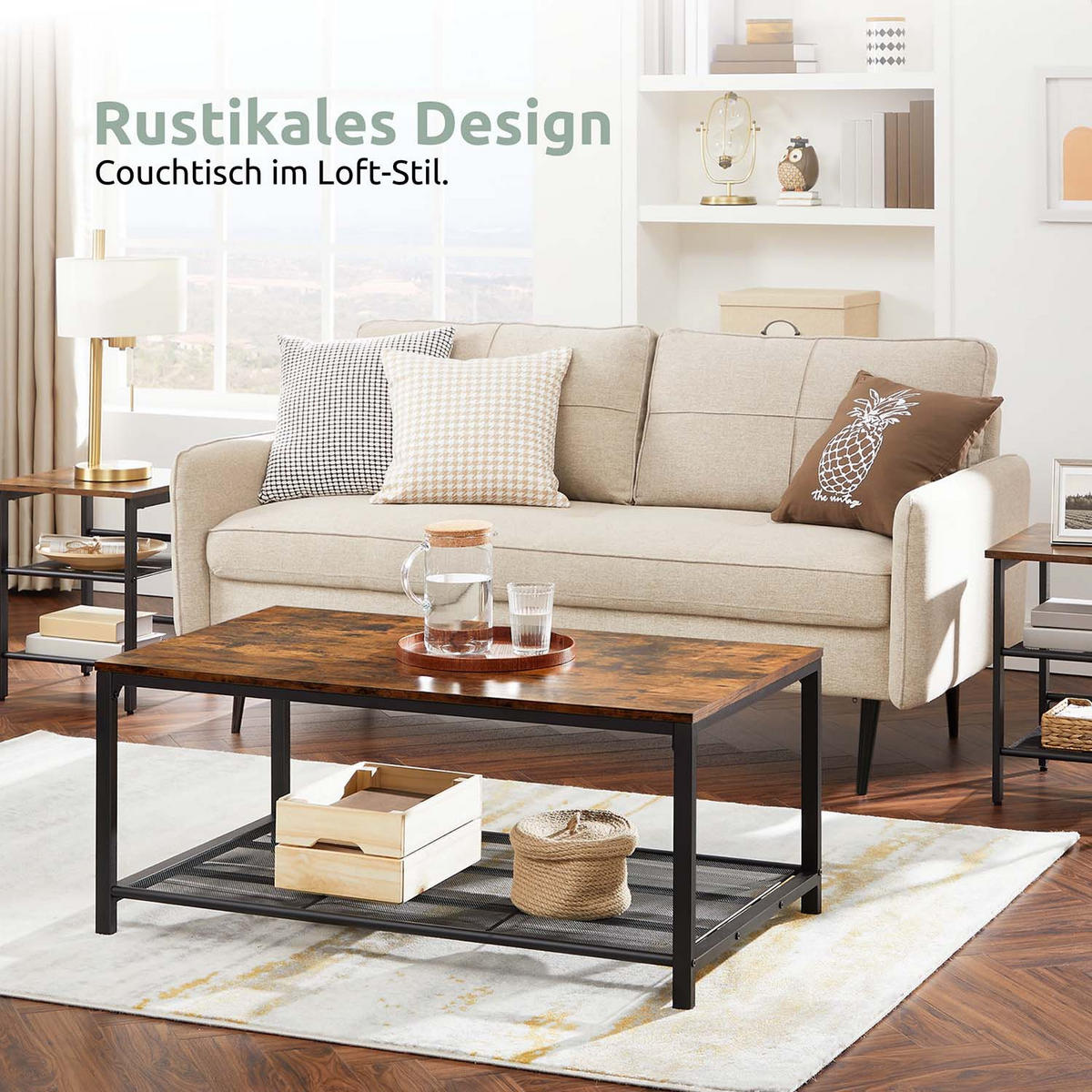 COUCHTISCH Connie - Holzfarben / Metall - 106 x 60 x 45cm - Naturfarben, Holzwerkstoff (106/60/45cm) - holz4home