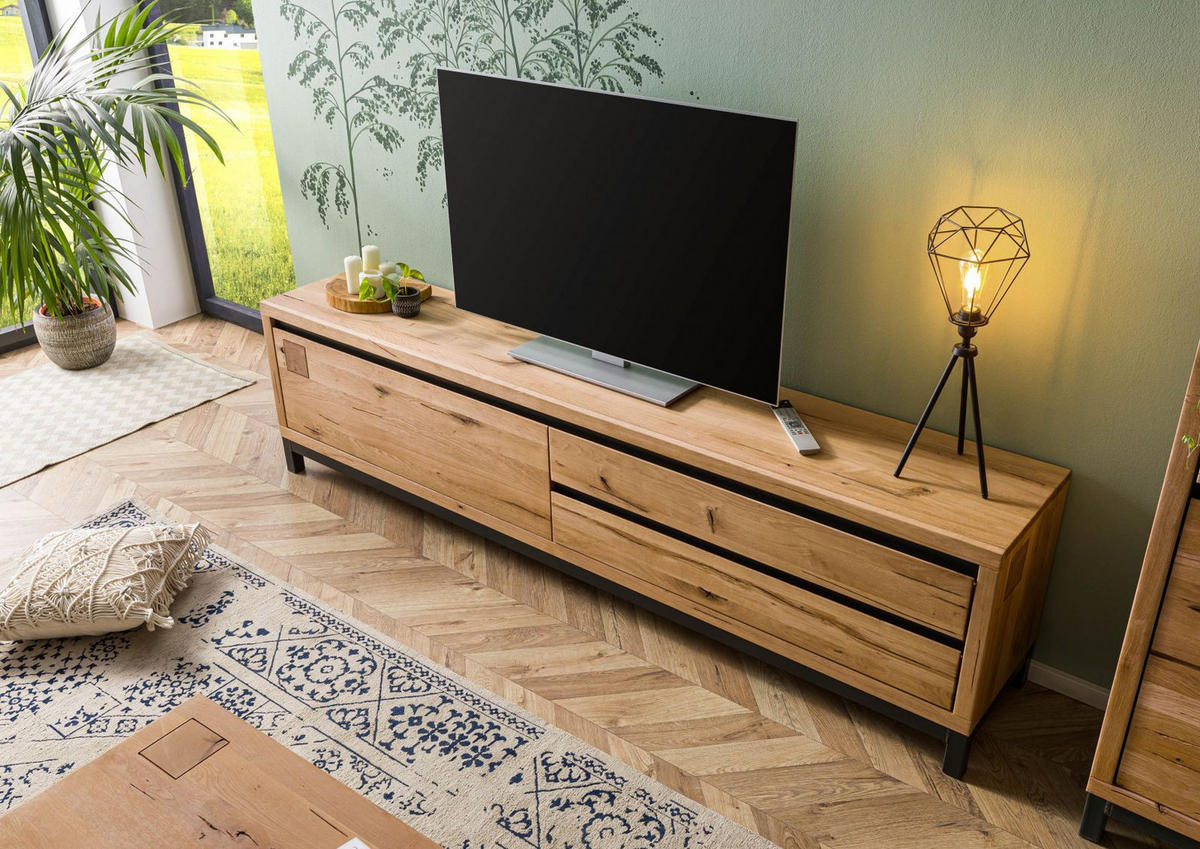 TV-BOARD Wildeiche 220x40x56 natur geölt VILLANDERS #154 - Naturfarben, Holz (220/56/40cm) - Massivmoebel24