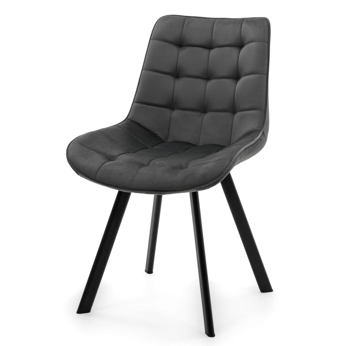 STUHL TORI gepolsterter mit Steppung - grau - Samt Velour - Schwarz/Grau, Textil/Metall (53/86/60cm) - NEW HOME