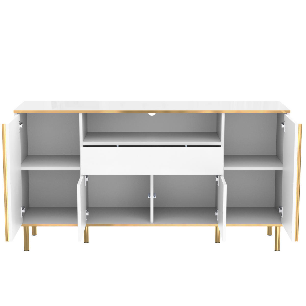 SIDEBOARD aus MDF und Spanplatte 150x40x80 cm Weiß Hochglanz mit LED-Beleuchtung und Stauraum - Weiß, Holzwerkstoff (150/80/40cm) - IVMEU
