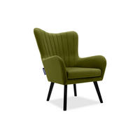 OHRENSESSEL GADI Velourstoff, Olive - Schwarz/Olivgrün, Holz/Textil (76/100/78cm) - KONSIMO®