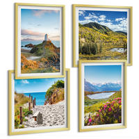 BILDER SET 4er Set - 50x50 cm & 40x60 cm Goldrahmen - Strand, Leuchtturm, Berge, Wiesen, Blumen - Goldfarben, Kunststoff (50/50cm) - TULUP