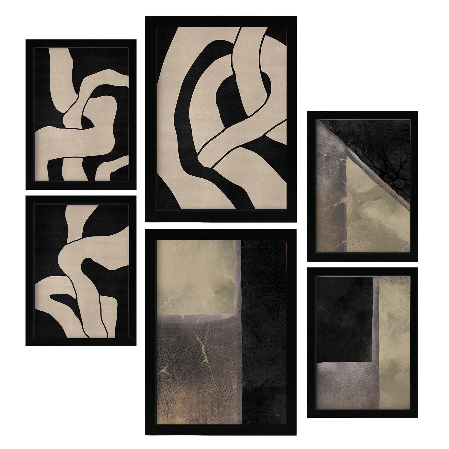 POSTER Set Mit 6 Ruhekunst A3 & A4 Schwarzer Rahmen - Schwarz, Papier (29/3cm) - Nacnic