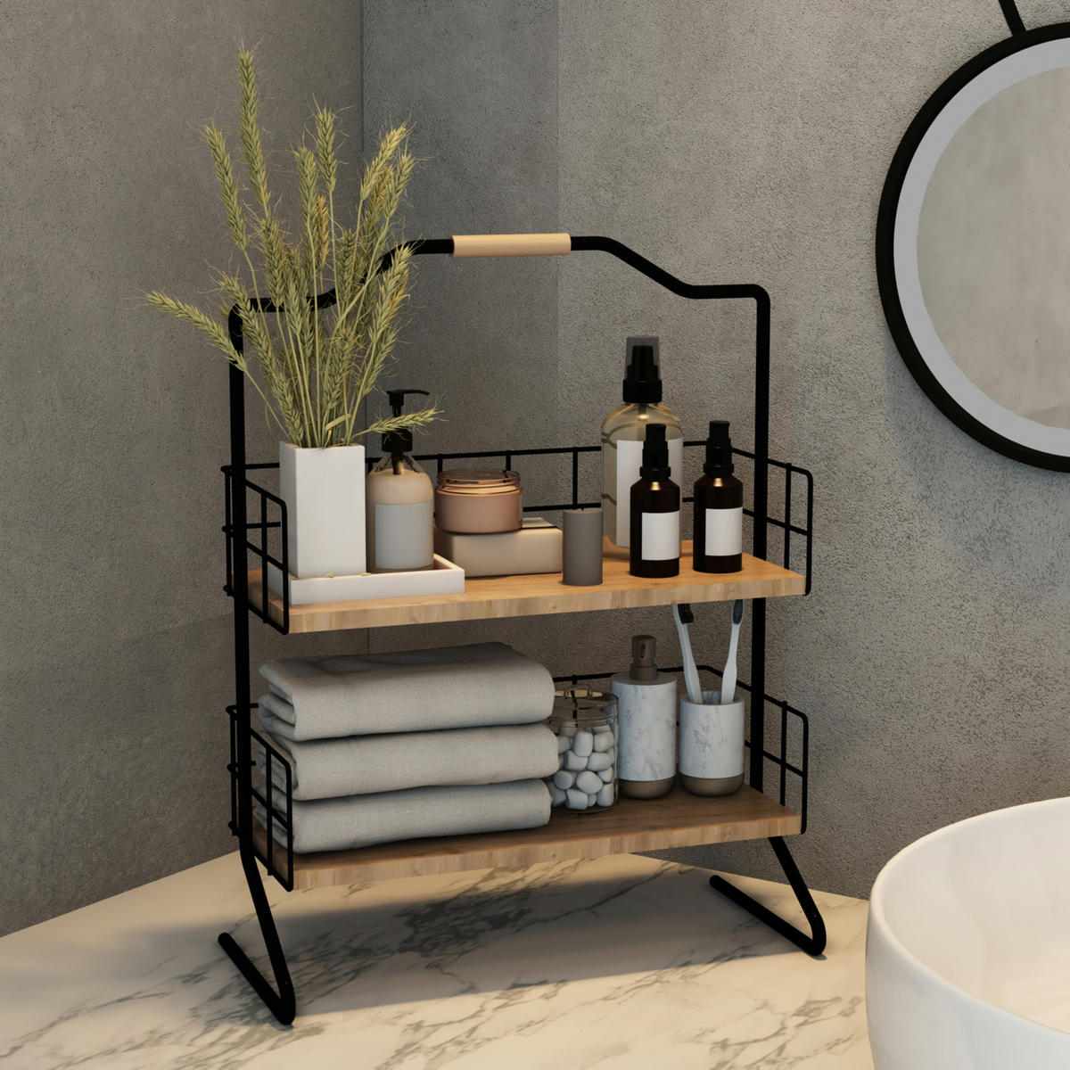 TISCHREGAL Sallingsund - Schwarz/Braun, Holzwerkstoff/Metall (32/41.5/15cm) - [en.casa]