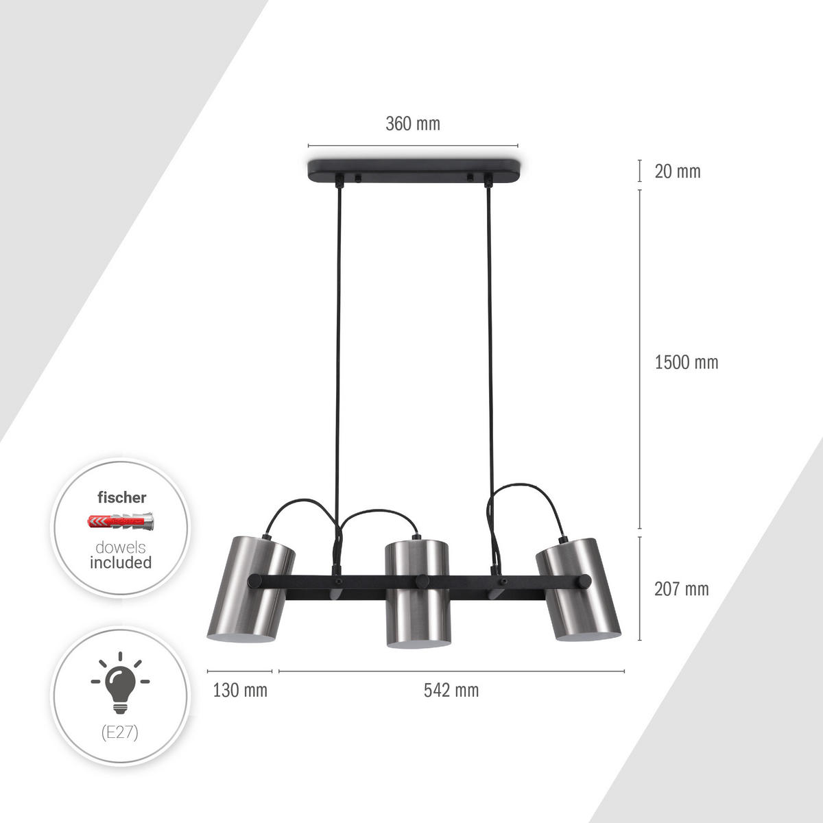 PENDELLEUCHTE Karl - Schwarz, Textil (67.2/13/21.1cm) - Paco Home