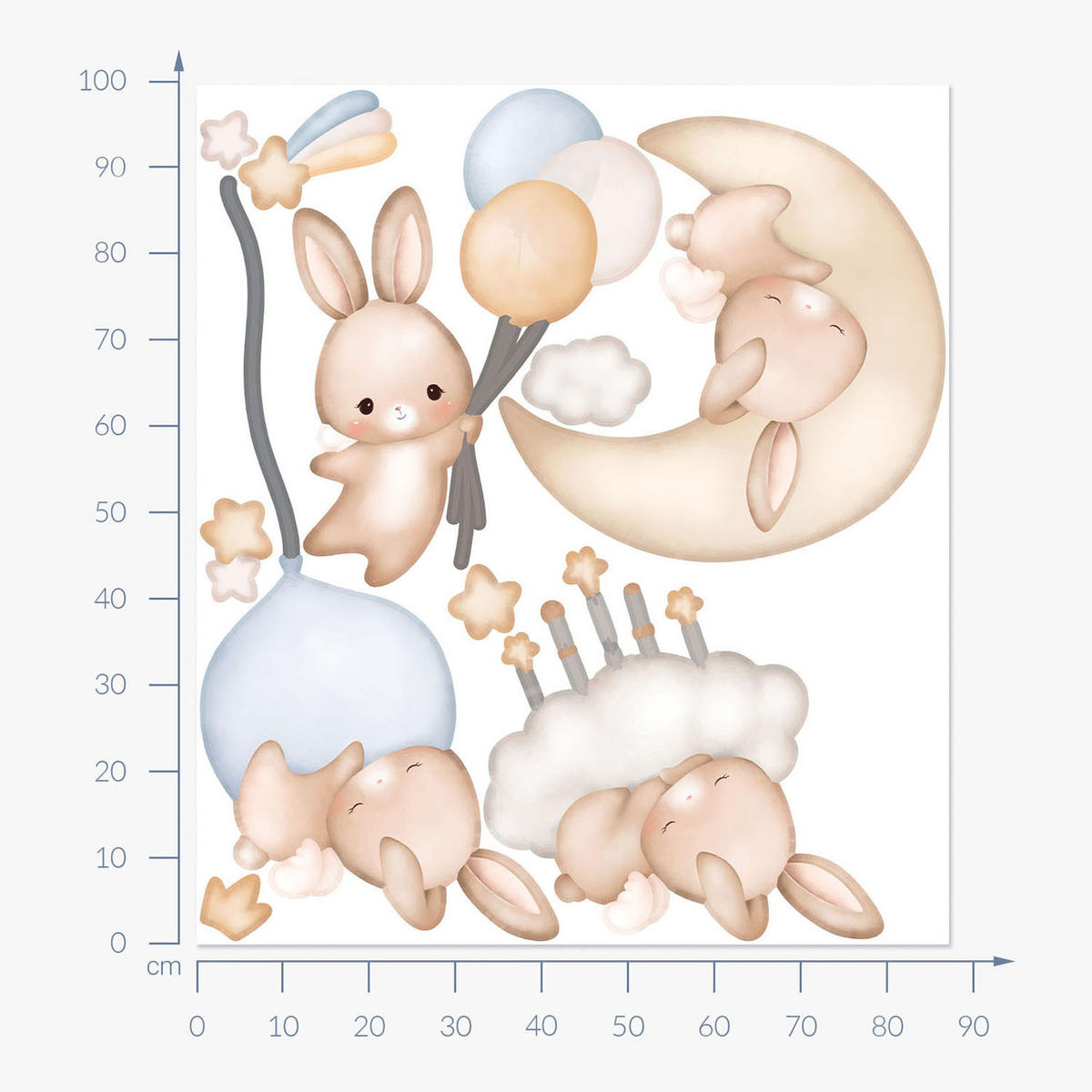WANDAUFKLEBER 100x88cm - Hasenland - Multicolor, Kunststoff (100/88/0.1cm) - Wallfluent