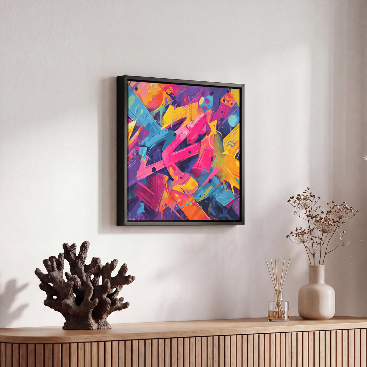 LEINWAND Bilder mit Rahmen - Abstrakt - Formen - Farbenfroh - 20x20 - Magenta, Textil (20/20cm) - MuchoWow