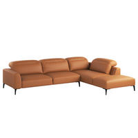 ECKSOFA mit Ottomane - Cognac/Schwarz, Leder/Metall (325/238cm) - home24