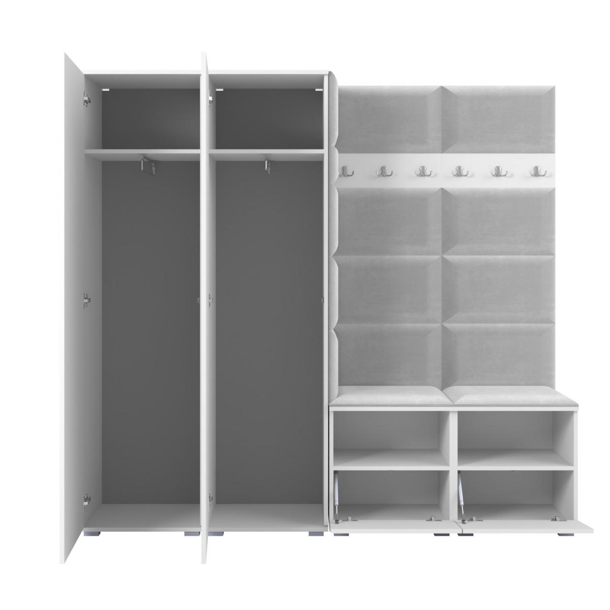 GARDEROBE NELA VI 200 cm (Modulare Flurmöbel Artisan Eiche mit Spiegel & Sitzpolster Schwarz 16 Universell) - Silberfarben/Schwarz, Holz/Holzwerkstoff (200/187/40cm) - Ravio