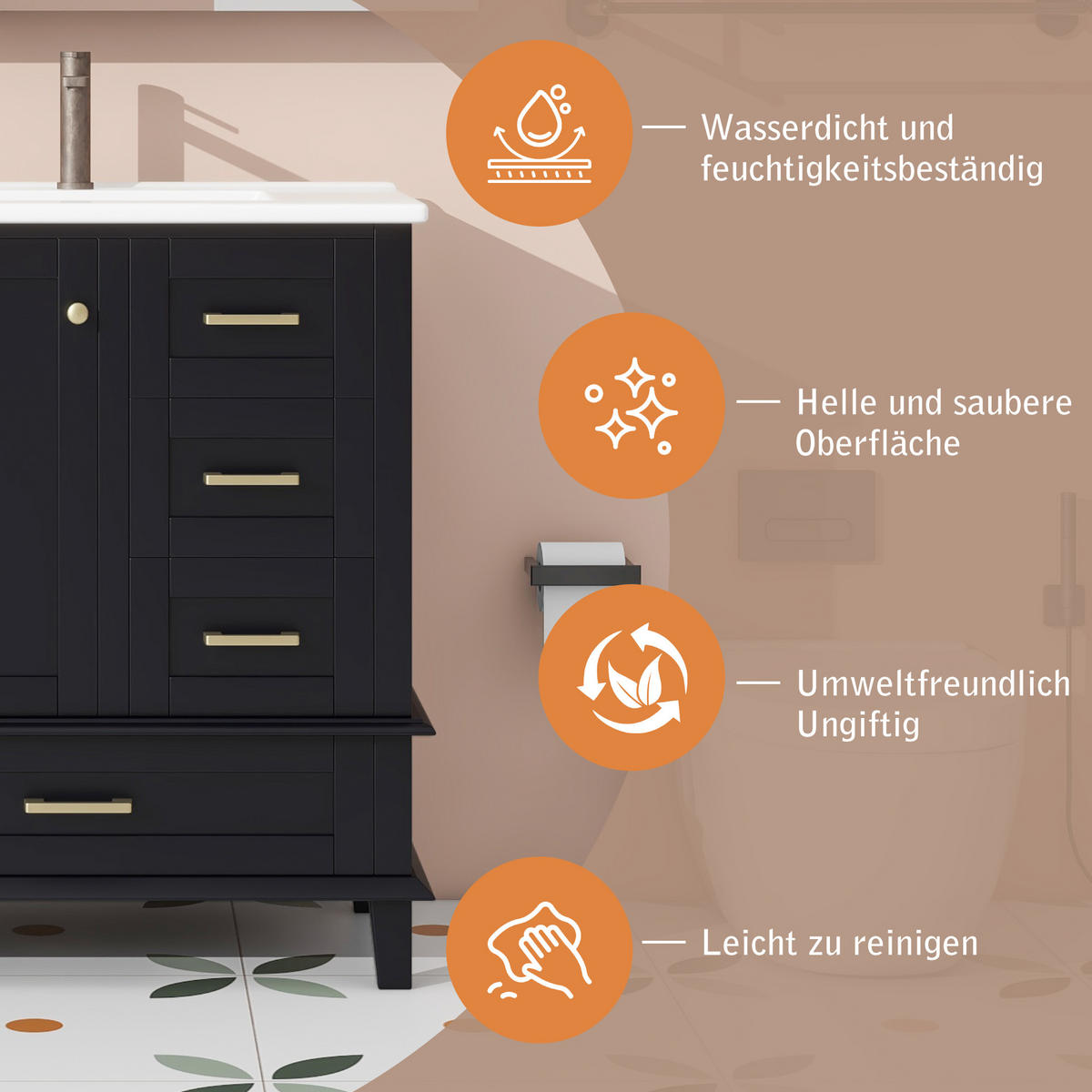 WASCHTISCHKOMBI 76/46/83.5 cm Schwarz mit 3 Schubladen, ohne Wasserhahn - Schwarz, Holz/Holzwerkstoff (45.5/83.5/76cm) - Oxeza