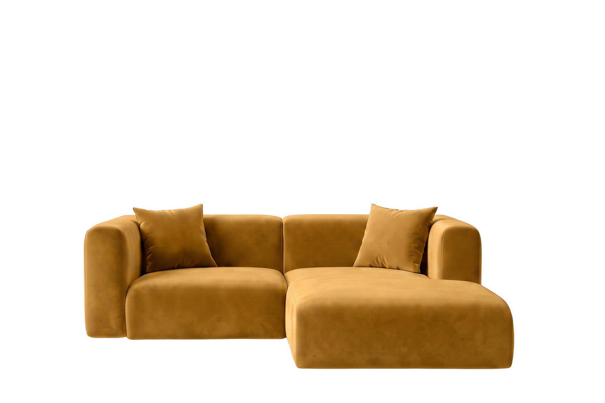 ECKSOFA L-Form mini, Velvet-Stoff Bluvel, Golden, Rechts, GRETA - Goldfarben, Holz (226/179cm) - Kaiser Möbel