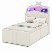 KINDERBETT 90/200 cm in Beige mit Stauraum, LED und USB - Beige, Holzwerkstoff/Textil (90/200cm) - CHICFURN