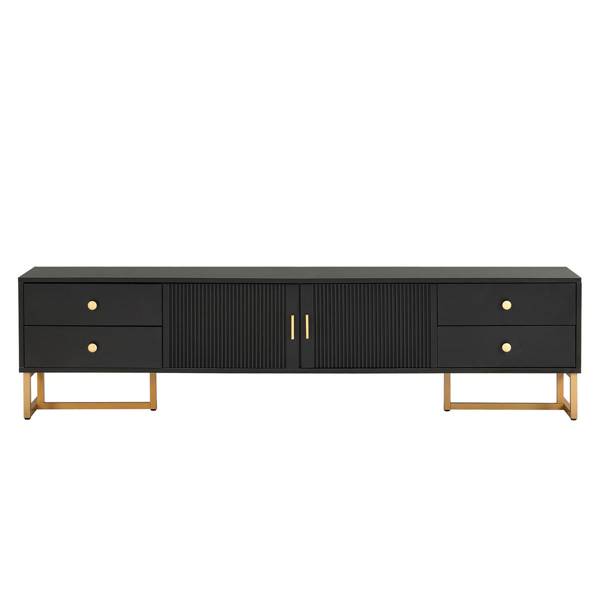 TV-SCHRANK 175/30/46 cm schwarz MDF mit 4 Schubladen und goldenen Füßen - Schwarz, Holzwerkstoff (175/46/30cm) - OKWISH