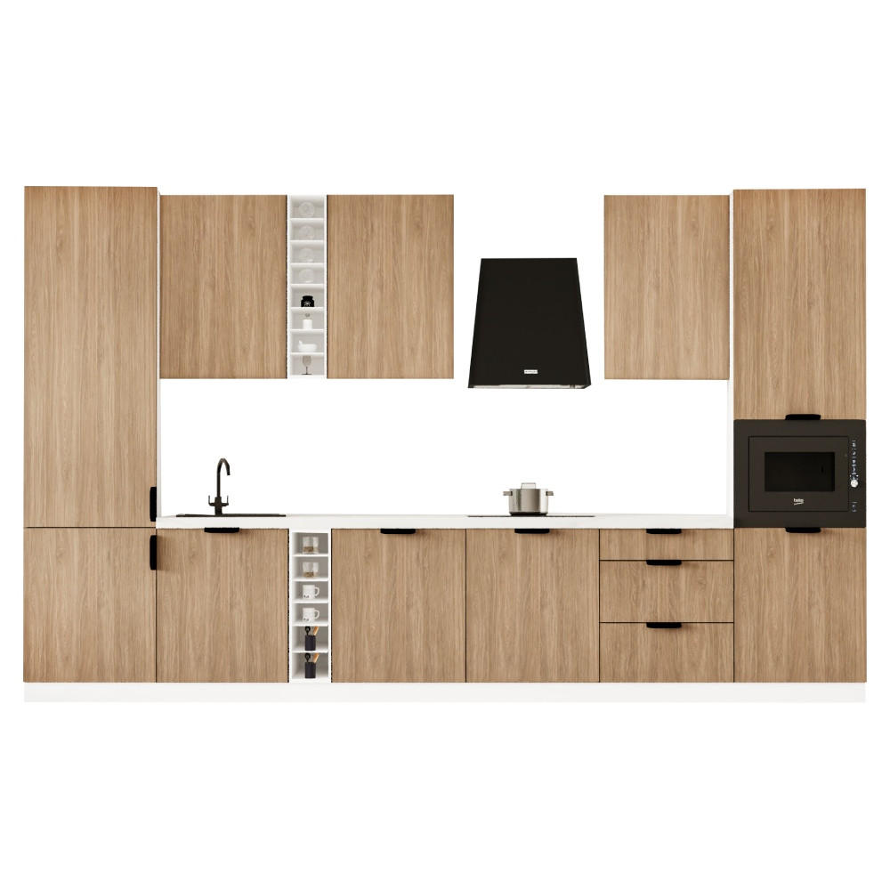 KÜCHENZEILE 360 cm - Sorento KS3-M375 - in Sonoma Eiche / Weiß - Schwarz/Weiß, Holz (375/247/58cm)